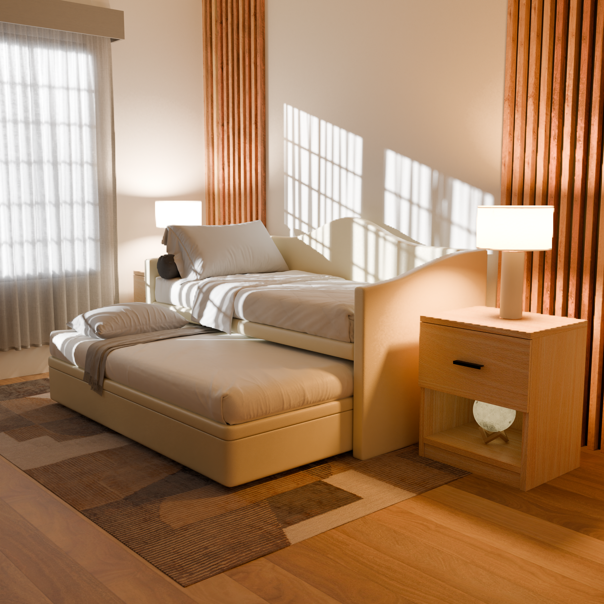 Elda 5 in 1 Storage with Pull-Out Faux Leather Bed Frame