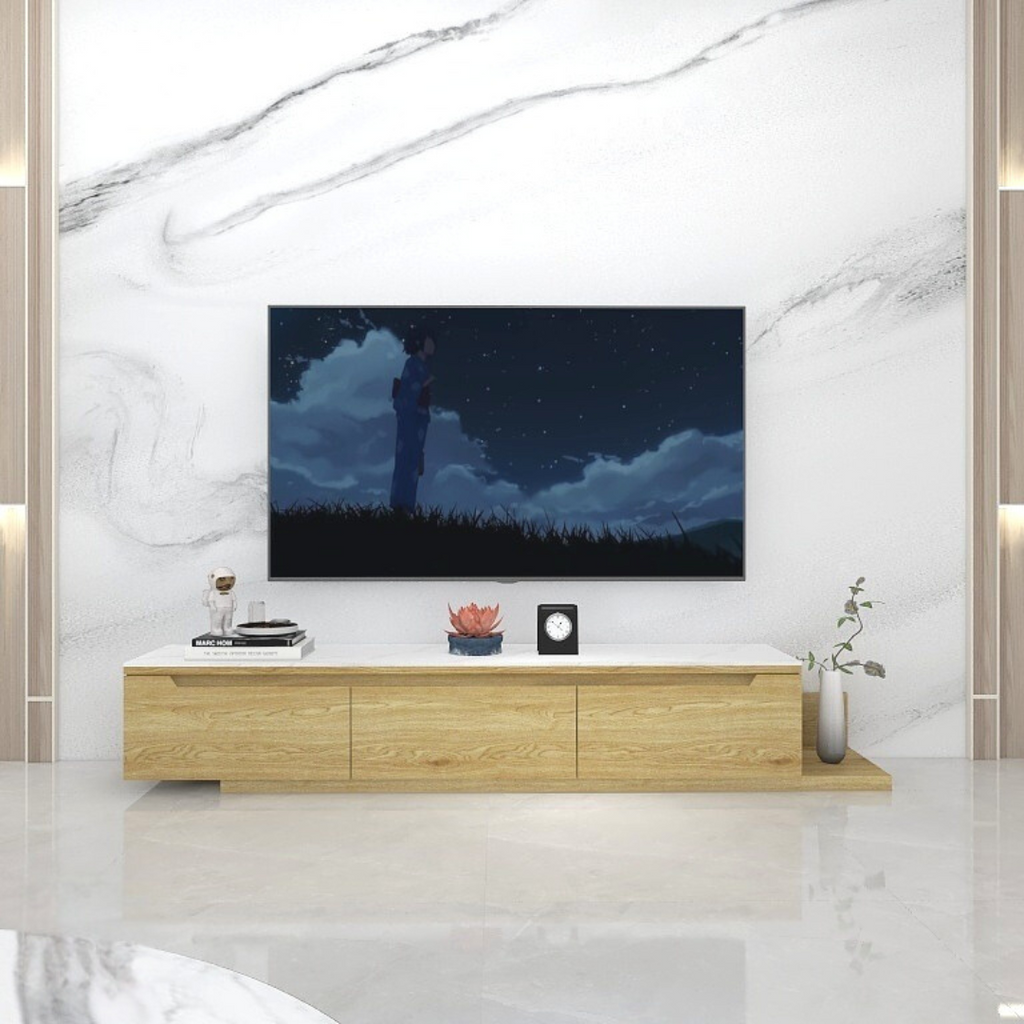 Aveline Extendable Wooden TV Console with Sintered Stone Top