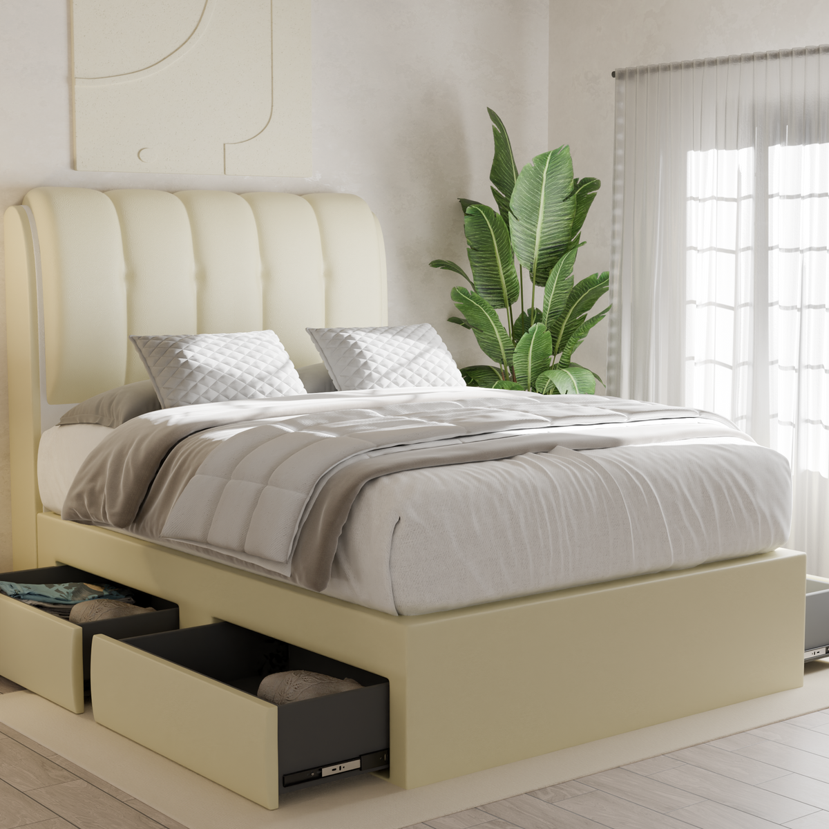 Nolana Faux Leather Drawer Bed Frame