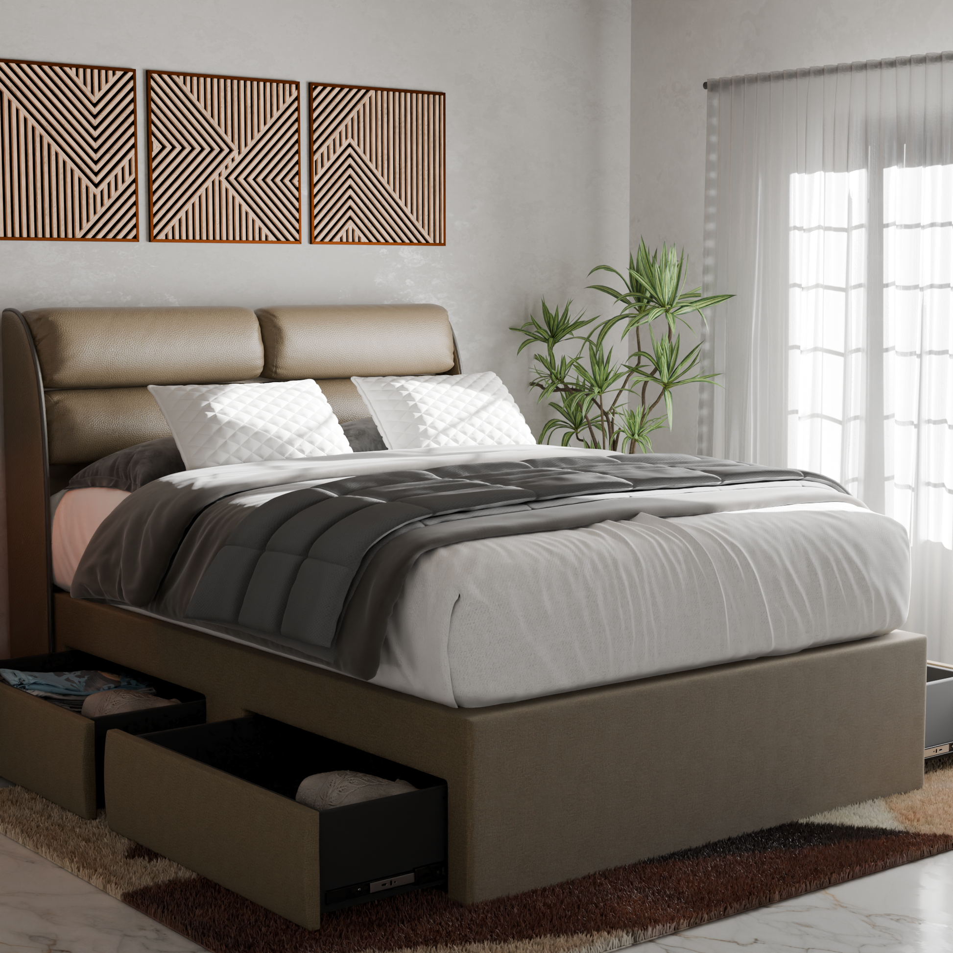 Zyler Faux Leather Drawer Bed Frame
