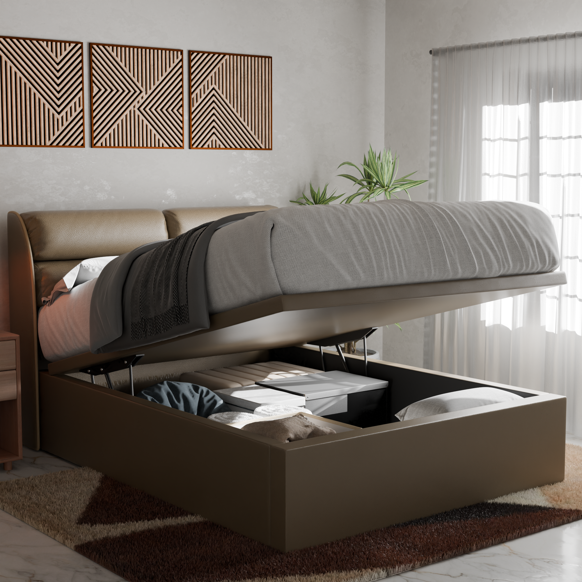 Zyler Faux Leather Storage Bed Frame