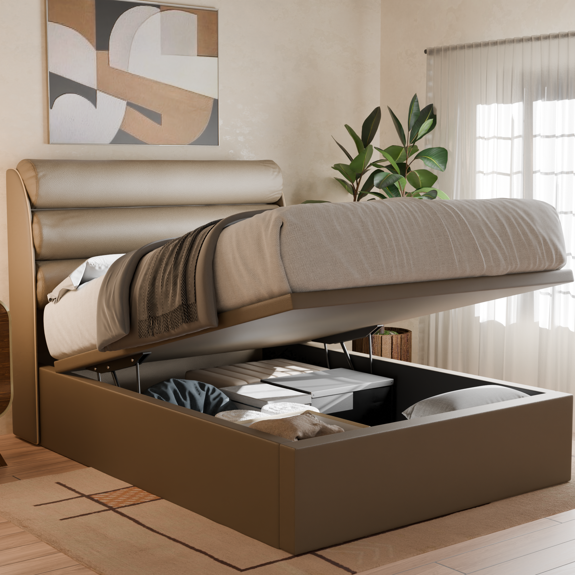 Jovian Faux Leather Storage Bed Frame