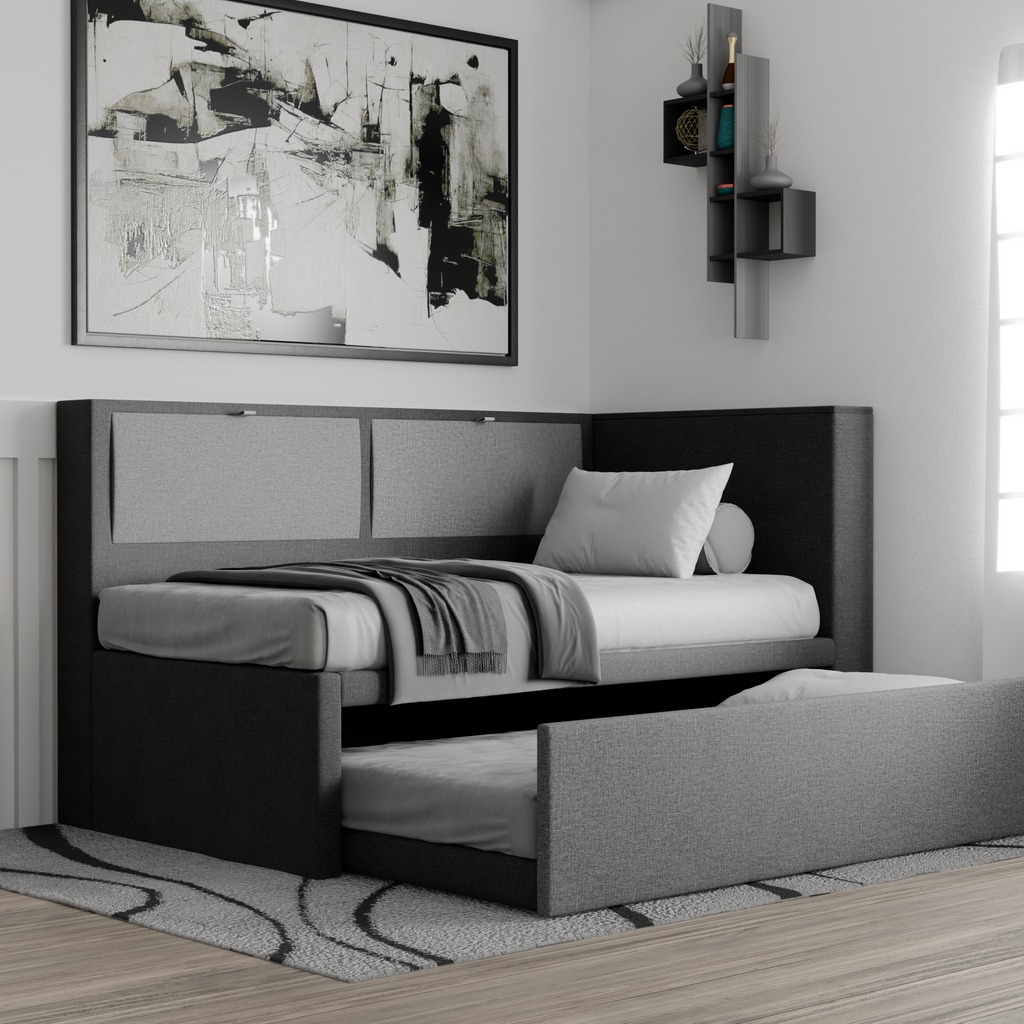 Mervin Fabric 5-in-1 Pull-Out Bed Frame with Storage