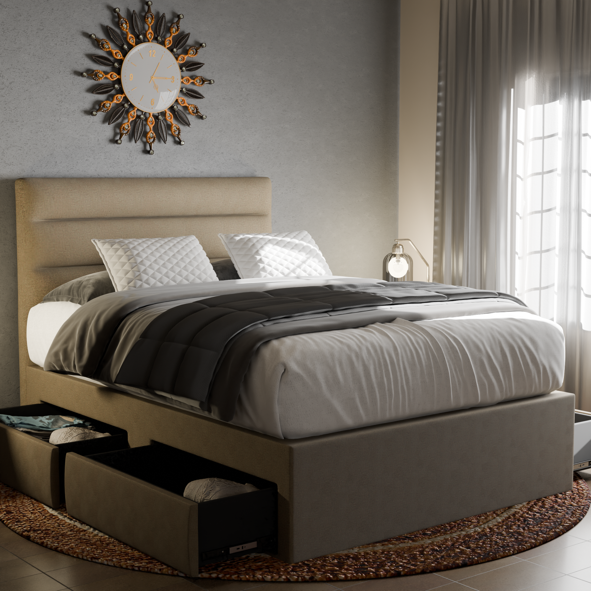 Bernie Fabric Drawer Bed Frame