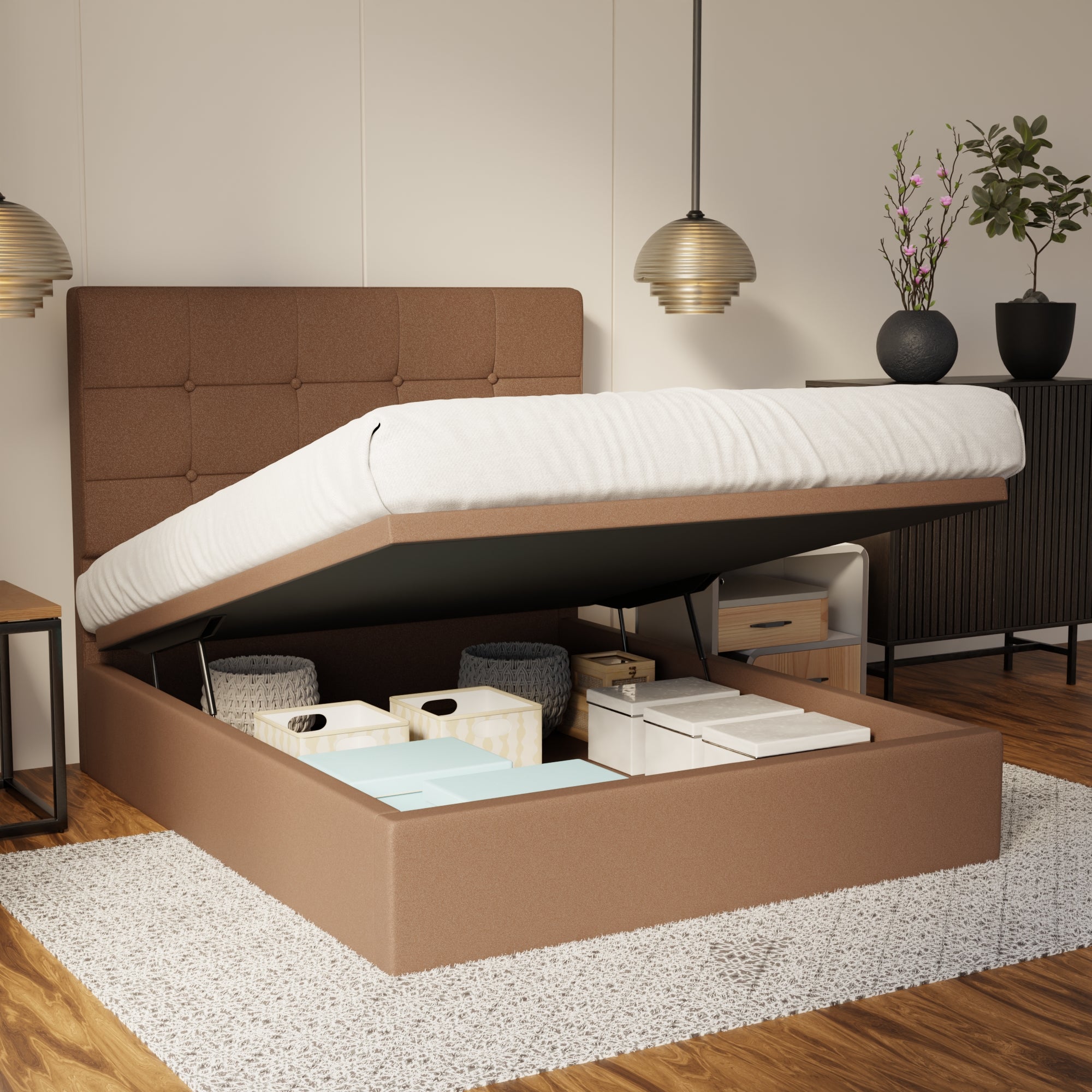 Theron Fabric Storage Bed Frame (Water Repellent & Pet Friendly) By Somnuz