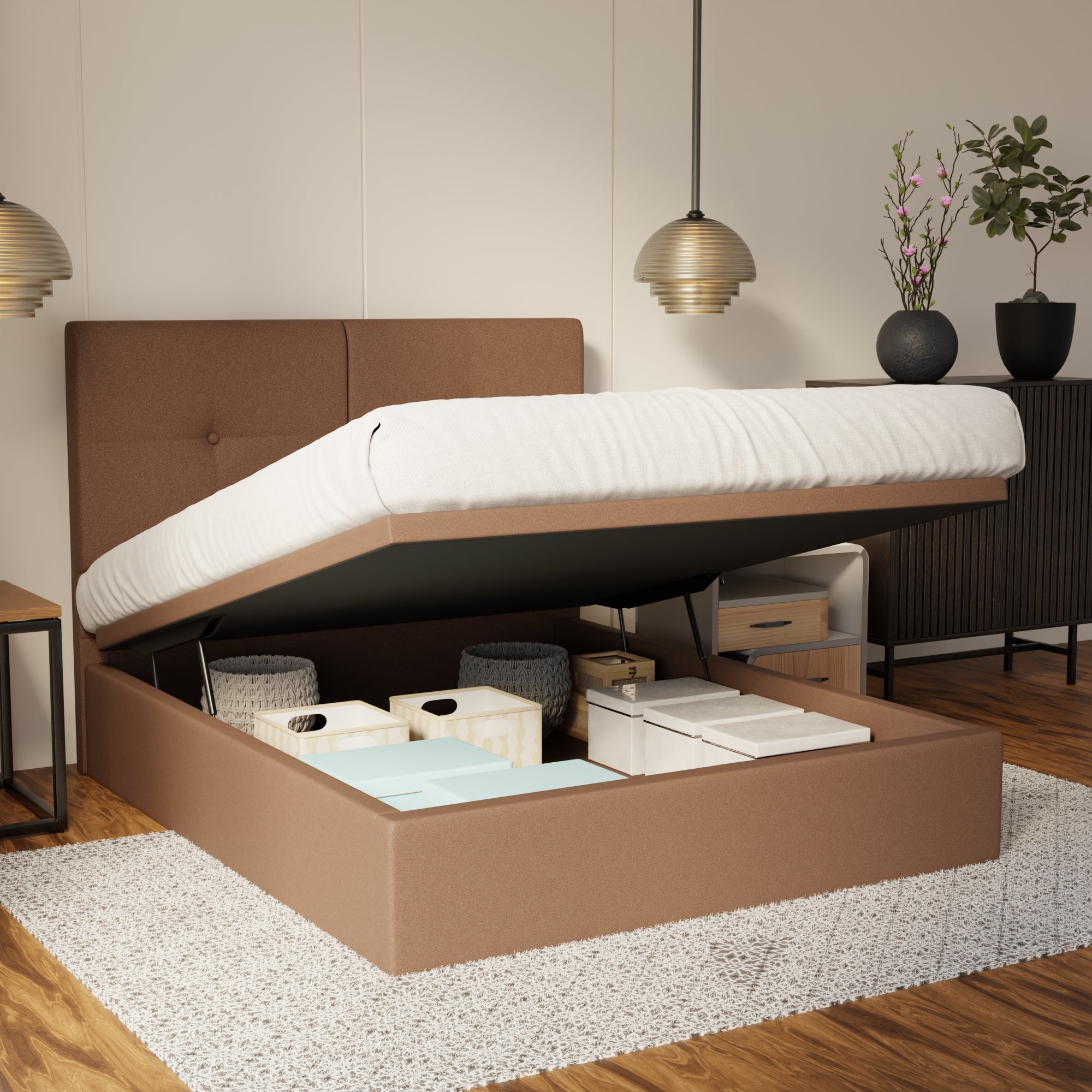 Rylan Fabric Storage Bed Frame (Water Repellent & Pet Friendly) By Somnuz