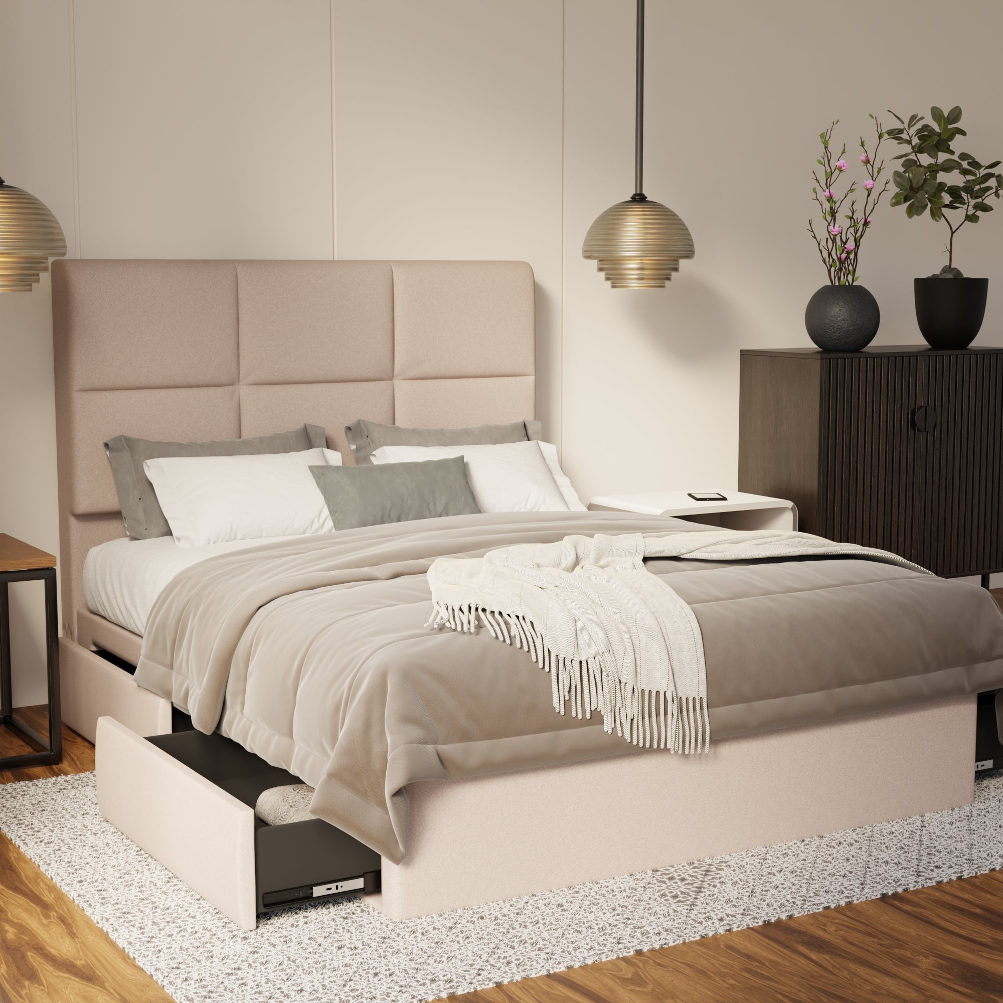 Caspian Fabric Drawer Bed Frame (Water Repellent & Pet friendly) By Somnuz