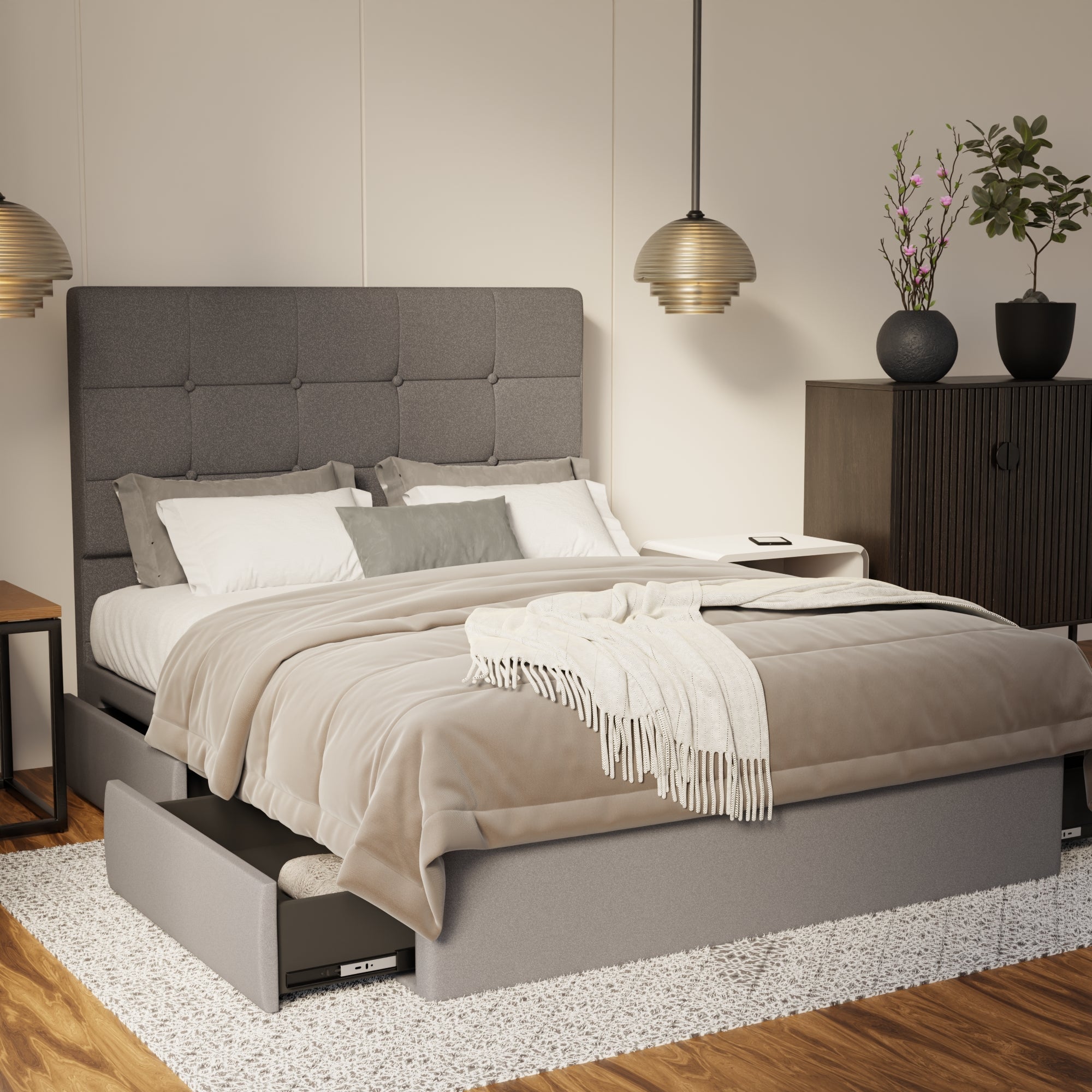 Theron Fabric Drawer Bed Frame (Water Repellent & Pet Friendly) By Somnuz