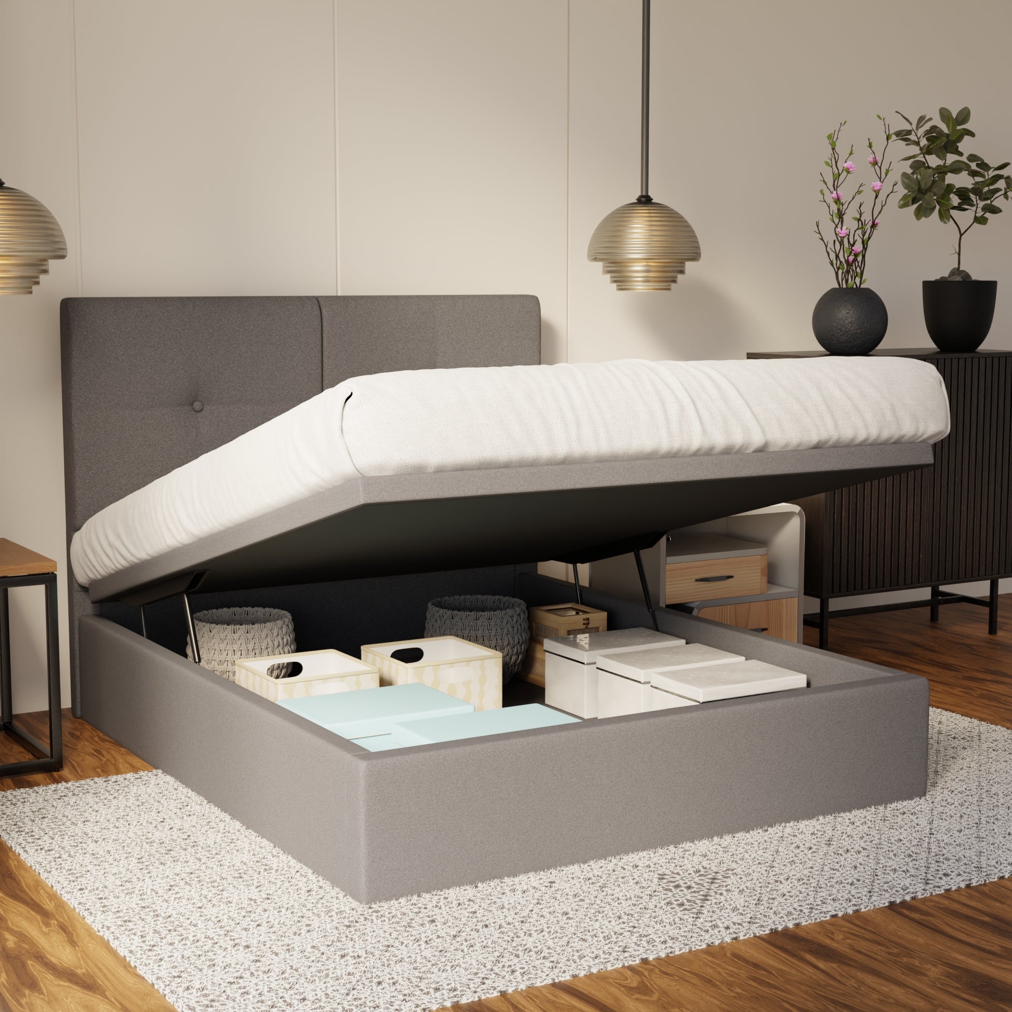Rylan Fabric Storage Bed Frame (Water Repellent & Pet Friendly) By Somnuz