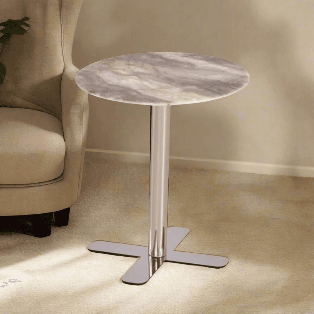 Siena Cultured Marble Side Table (Chrome Base) - Maxi Home Furnishing