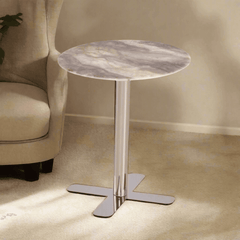 Siena Cultured Marble Side Table (Chrome Base) - Maxi Home Furnishing