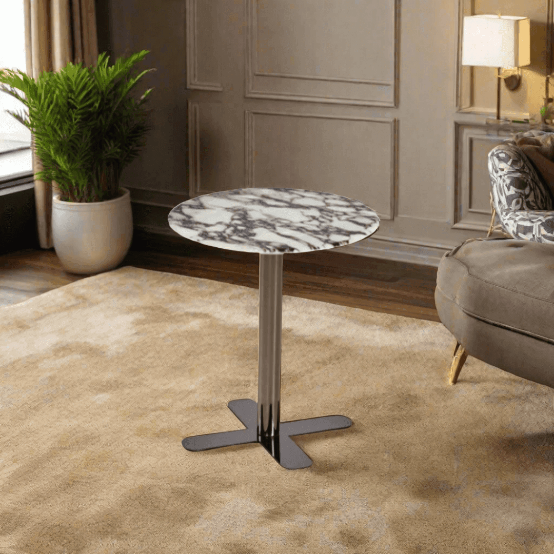 Siena Cultured Marble Side Table (Dark Grey Base) - Maxi Home Furnishing