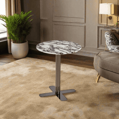 Siena Cultured Marble Side Table (Dark Grey Base) - Maxi Home Furnishing
