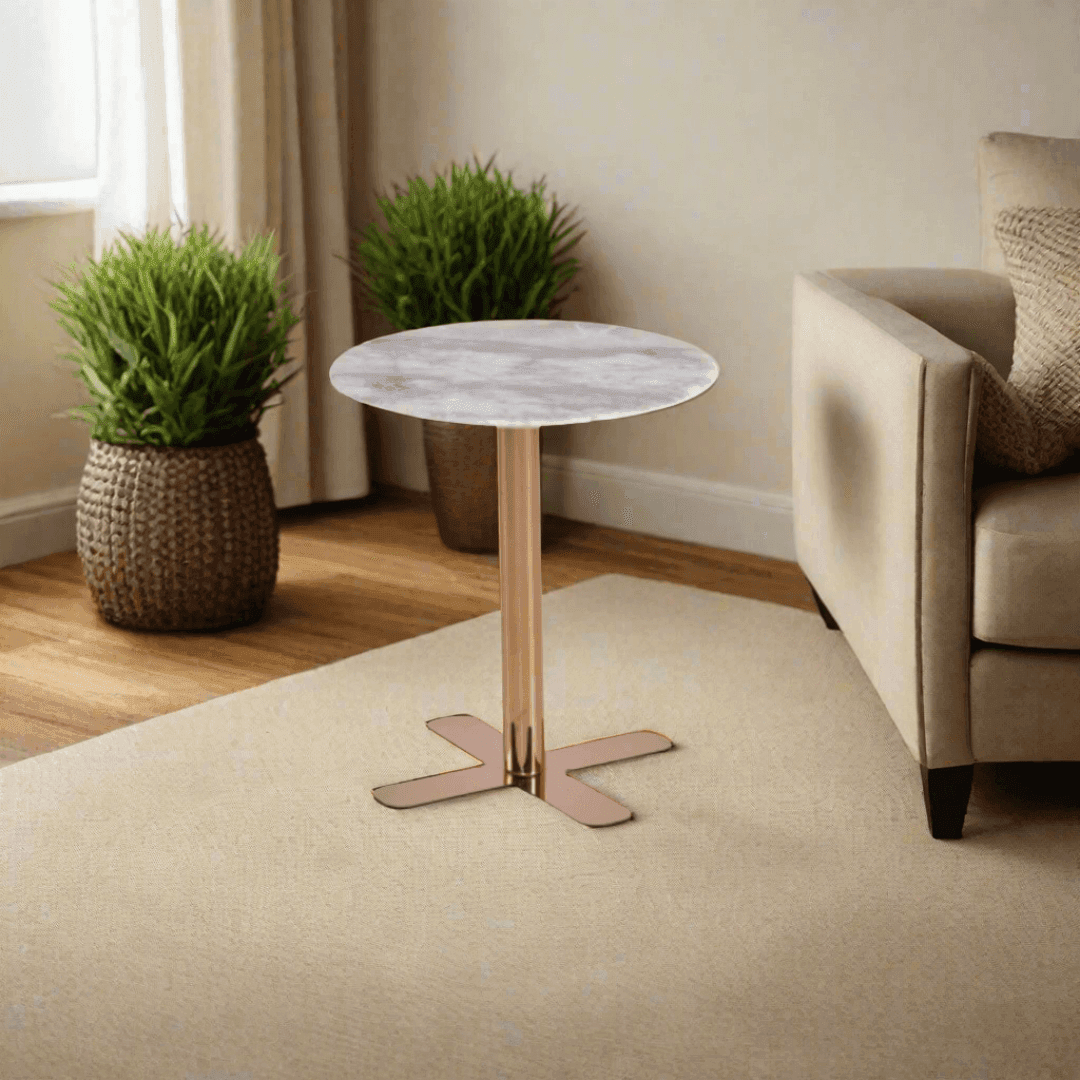 Siena Cultured Marble Side Table (Rose Gold Base) - Maxi Home Furnishing