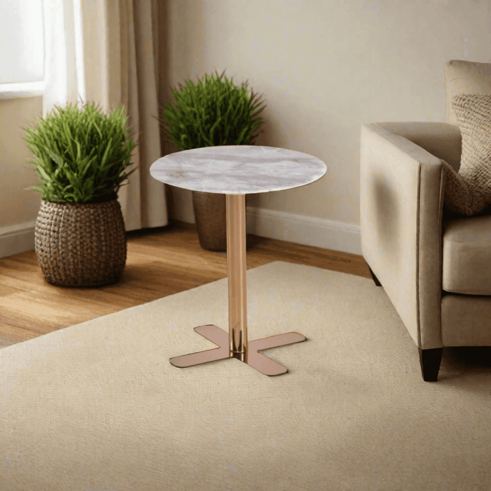 Siena Cultured Marble Side Table (Rose Gold Base) - Maxi Home Furnishing