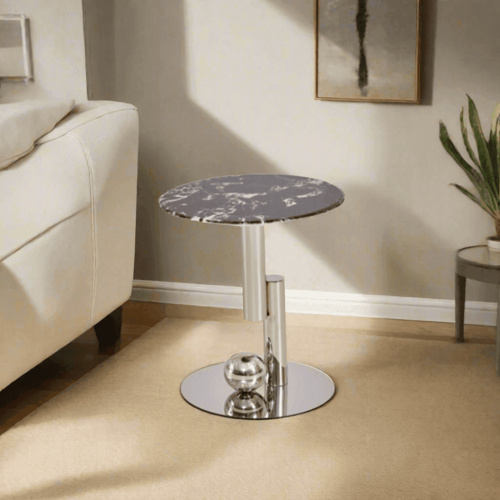 Siena Cultured Marble Side Table (Chrome Base) - Maxi Home Furnishing