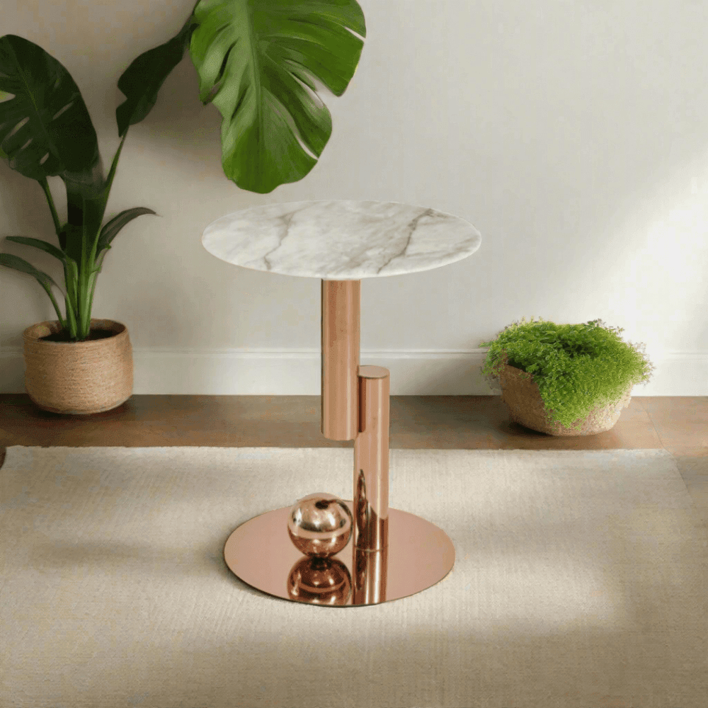 Siena Cultured Marble Side Table (Rose Gold Base) - Maxi Home Furnishing
