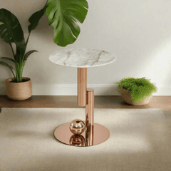 Siena Cultured Marble Side Table (Rose Gold Base) - Maxi Home Furnishing