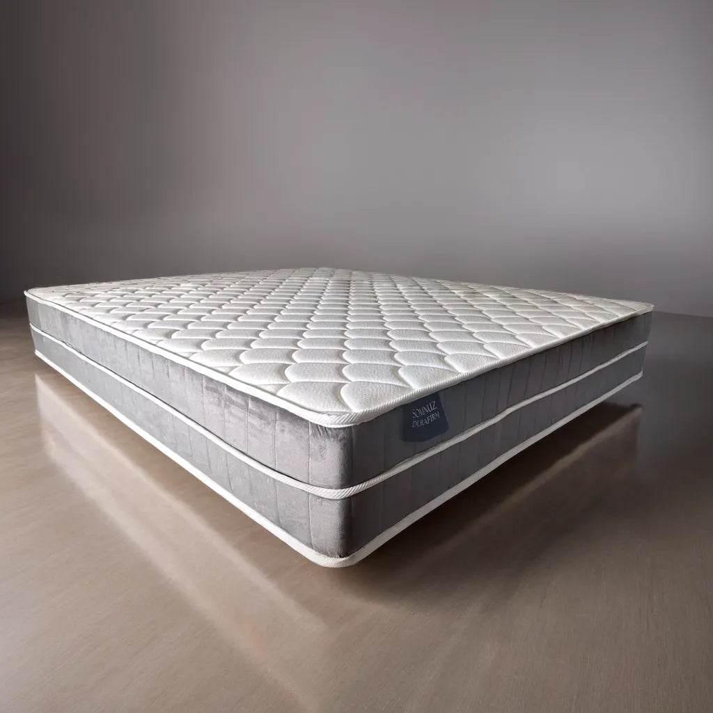 Manovel Grey Fabric Storage Bed (Water Repellent) + Somnuz® Durafirm 10" Spring Mattress with Eurotop