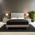 Manovel Grey Fabric Bed Frame (Water Repellent) + Somnuz® Comforto 10 Inch Bamboo Fabric Latex Individual Pocketed Spring Mattress