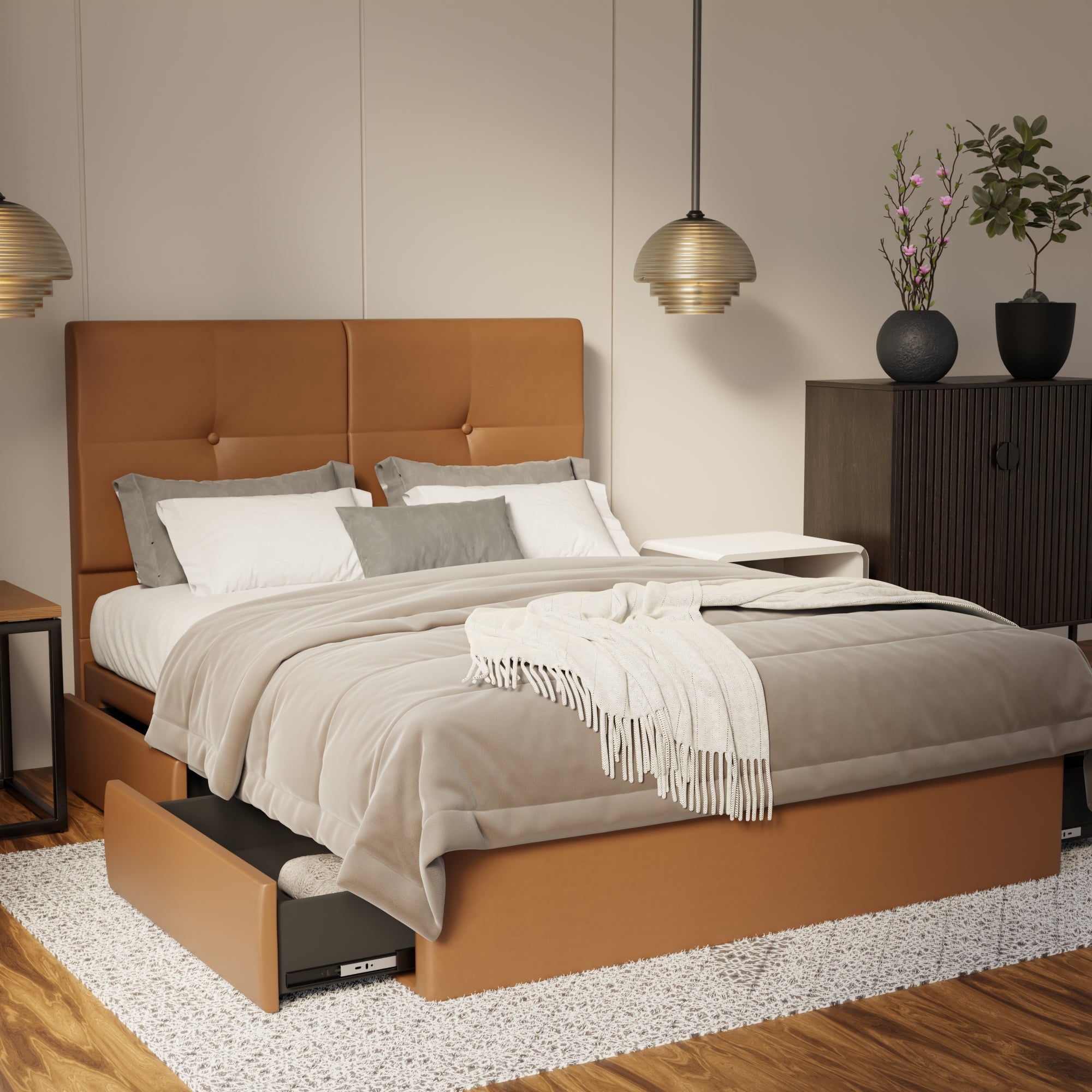 Rylan Genuine Leather Drawer Bed By Esteller