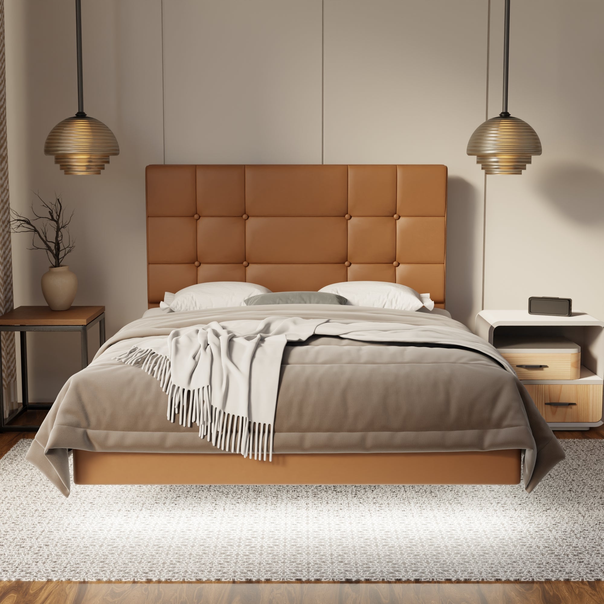 Elara Genuine Leather Floating Bed Frame (With LED) By Esteller