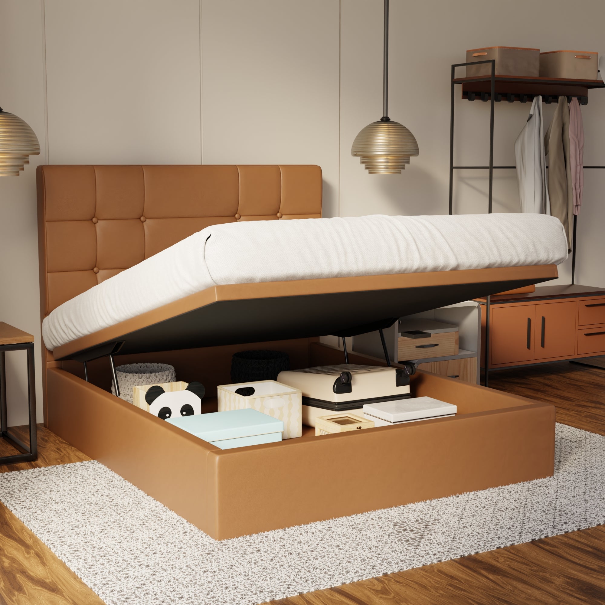 Elara Genuine Leather Storage Bed (Gas Lift) By Esteller