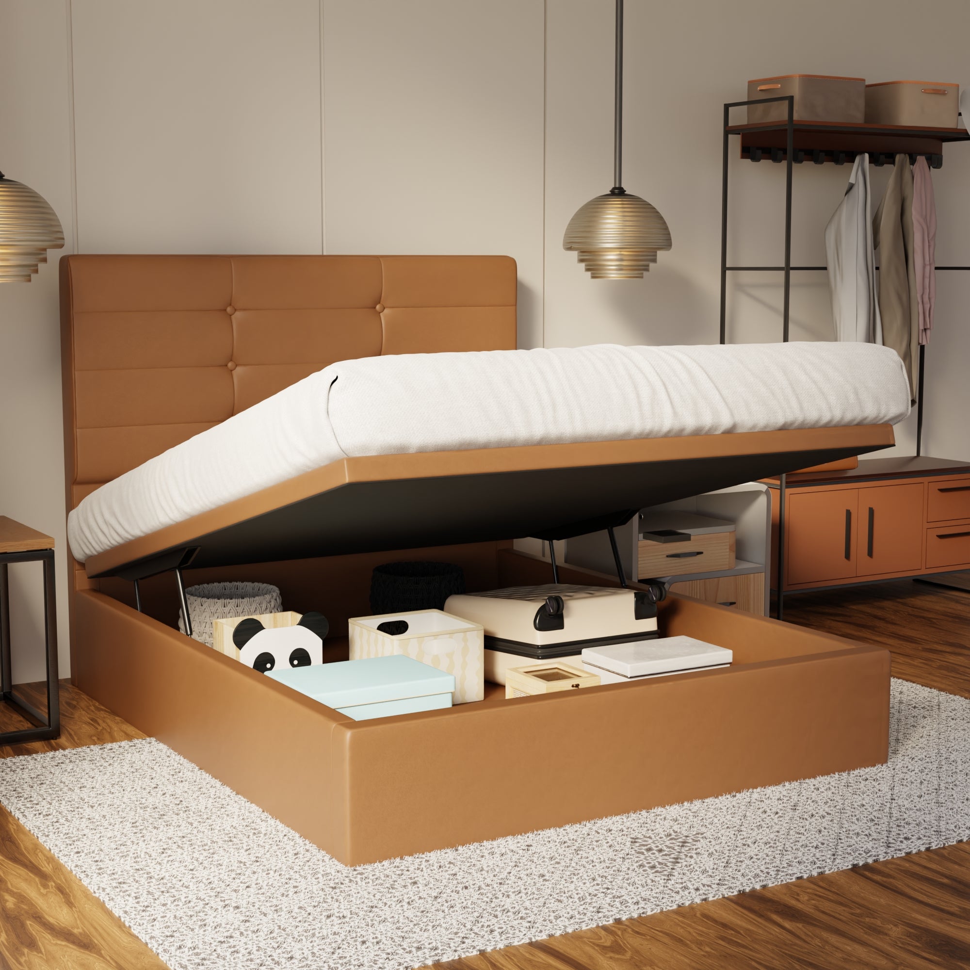 Kaelen Genuine Leather Storage Bed (Gas Lift) By Esteller