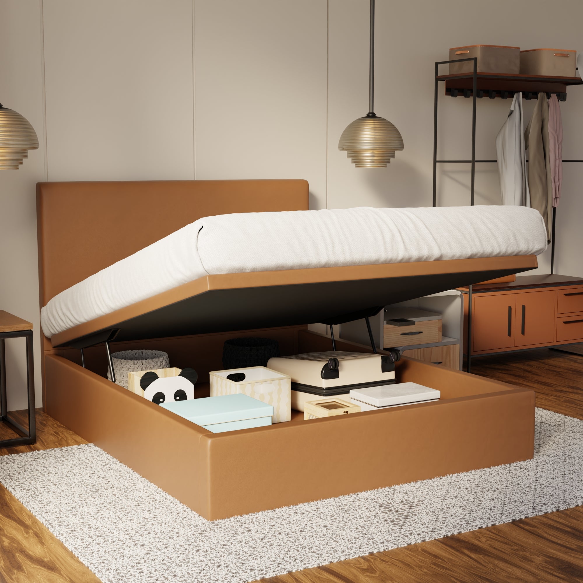 Kira Genuine Leather Storage Bed (Gas Lift) By Esteller