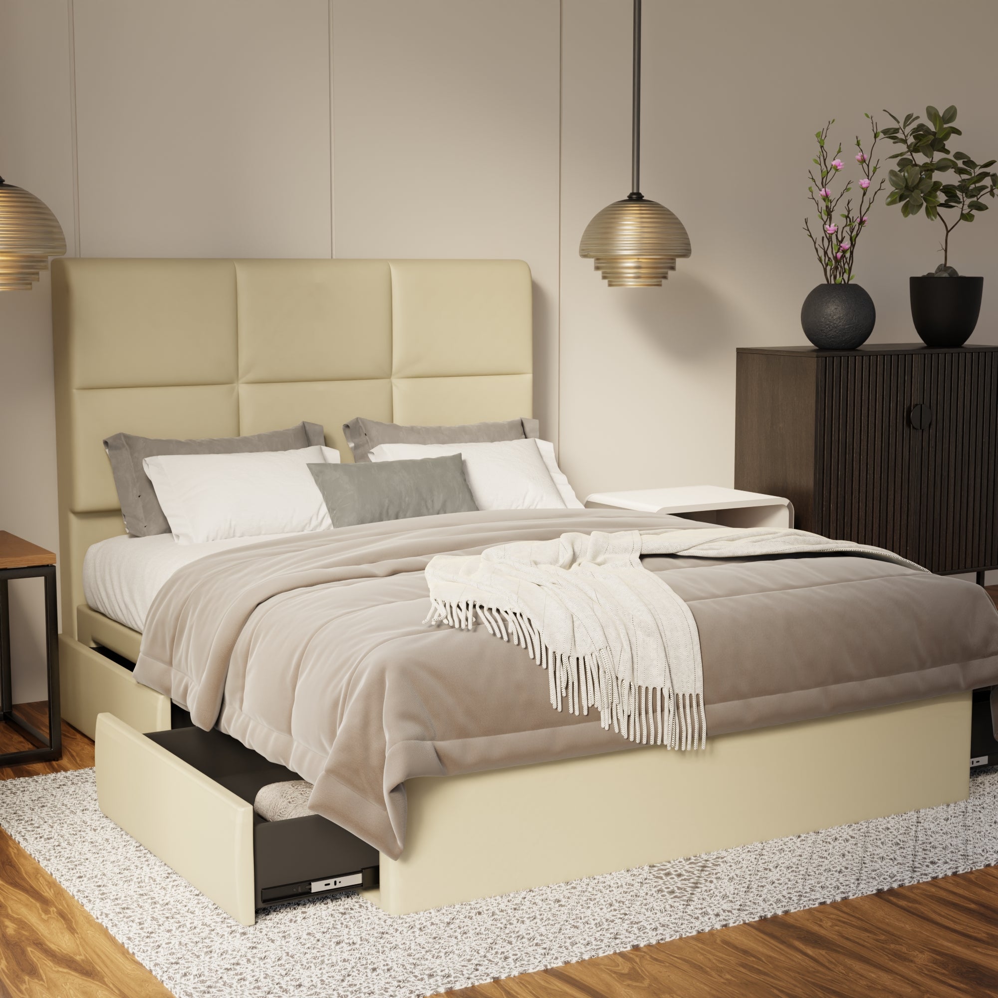 Caspian Genuine Leather Drawer Bed By Esteller