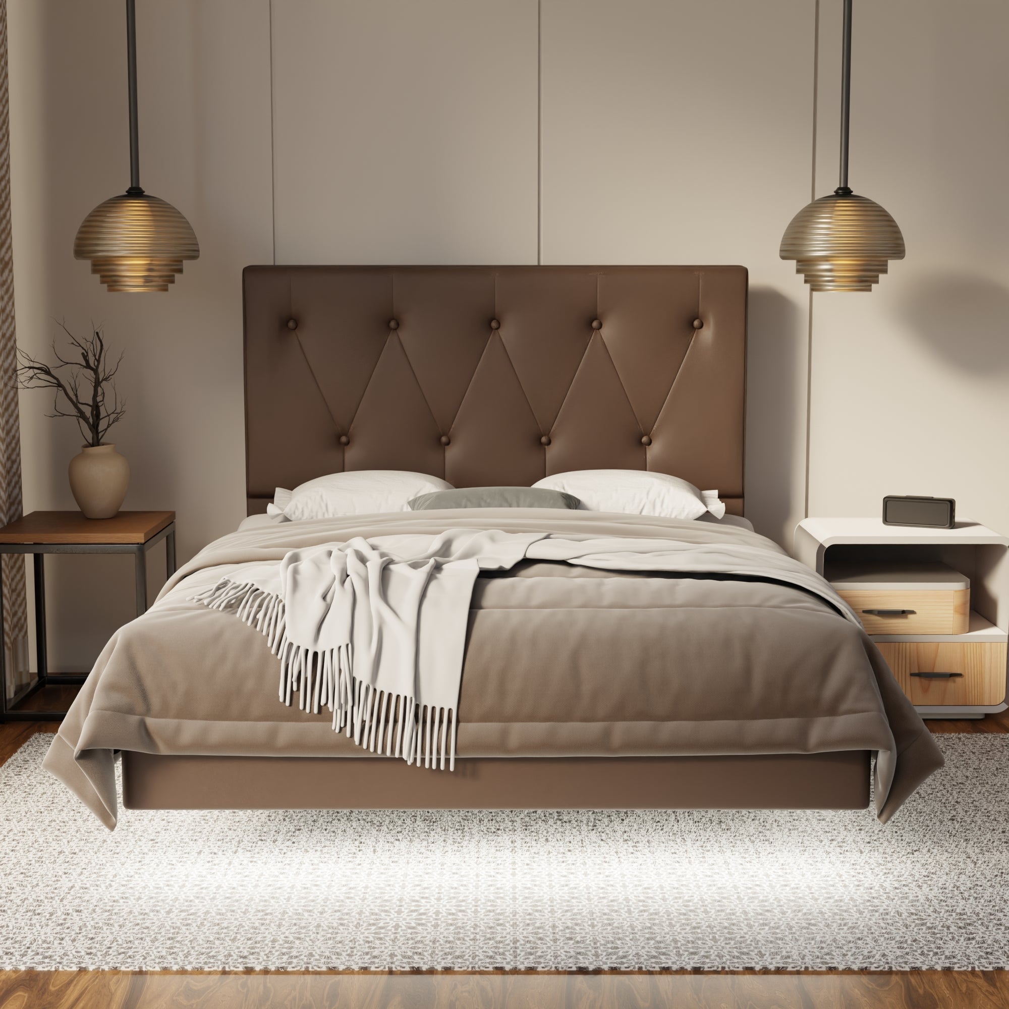 Valen Genuine Leather Floating Bed Frame (With LED) By Esteller