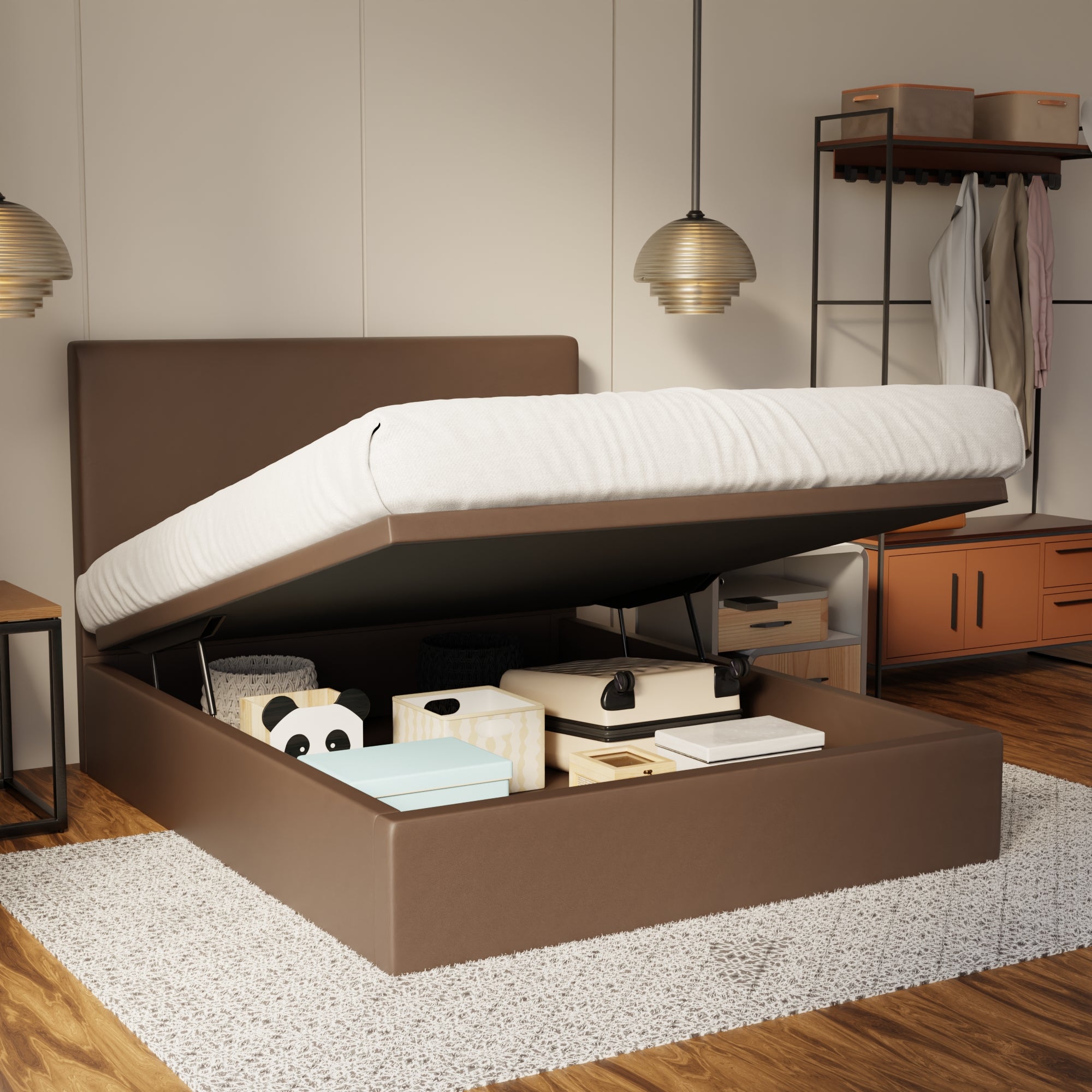 Kira Genuine Leather Storage Bed (Gas Lift) By Esteller