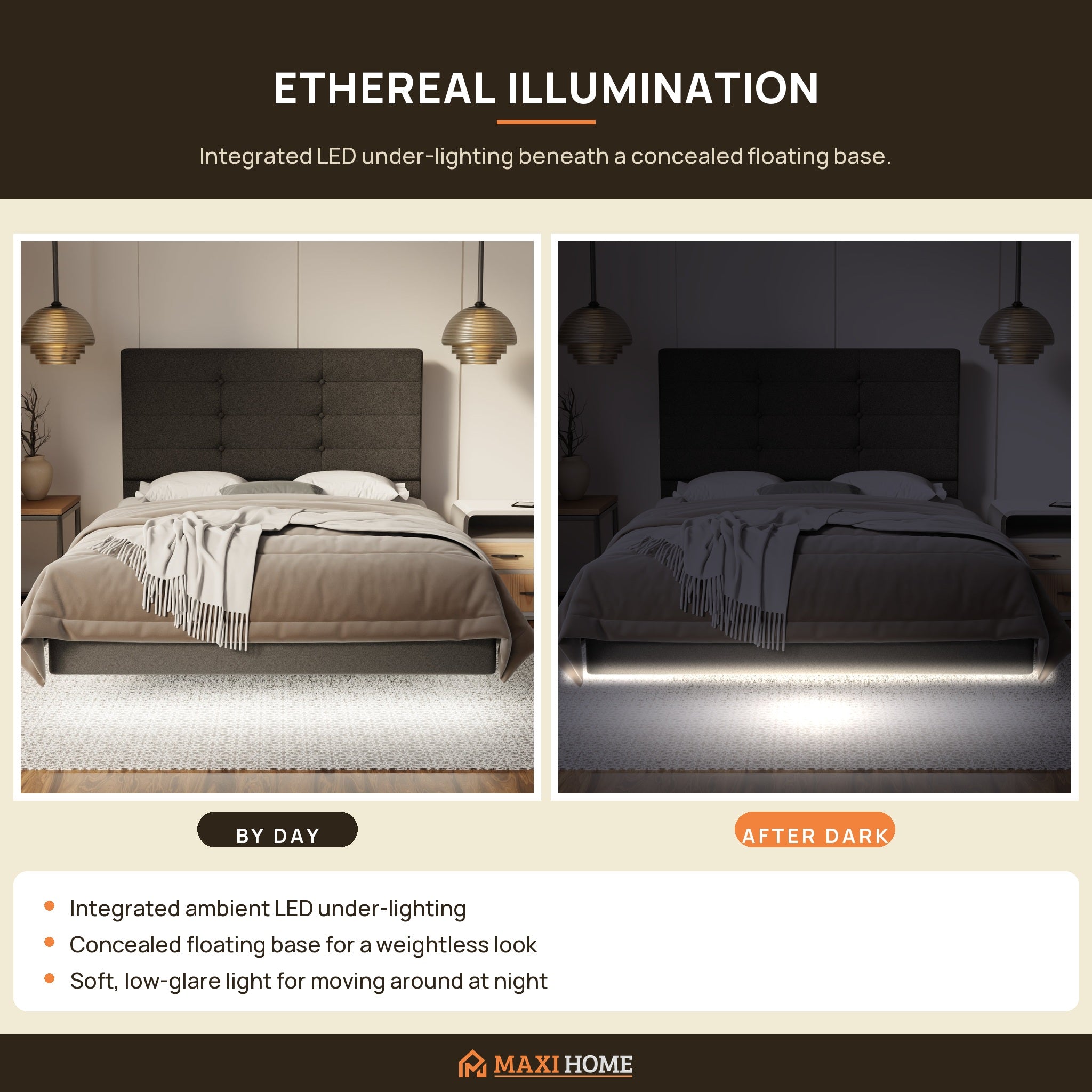 LED under-lighting by day and after dark