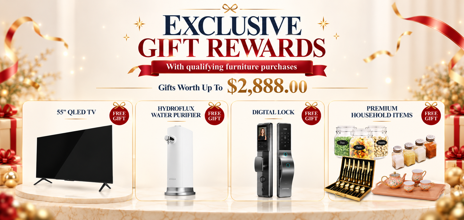 MaxiHome Exclusive Gift Rewards - gifts worth up to $2,888 with qualifying furniture purchases