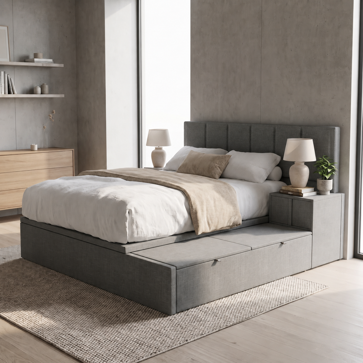 Snova Platform Storage Grey Fabric Bed Frame (Water Repellent)