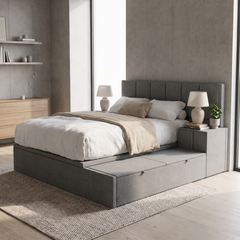 Snova Platform Storage Grey Fabric Bed Frame (Water Repellent)