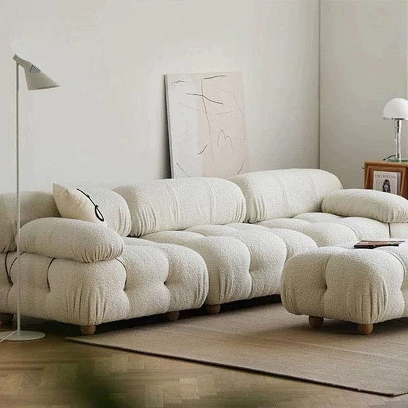 Fabiana Velvet Fabric Sectional Sofa in Cream