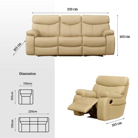 Cyril 3-Seater Leather Sofa with  Recliner