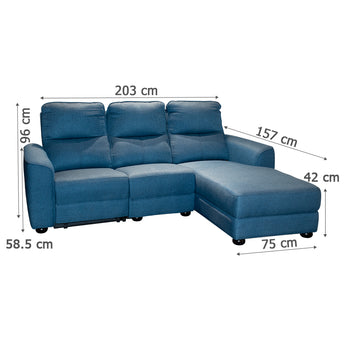 Darina L-Shape Fabric Recliner Sofa Blue