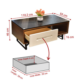 Elly Coffee Table with Solid Top & Drawer