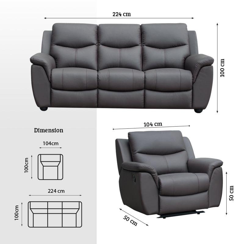 Laz 3Seater Leather Sofa with Recliner Maxi Home